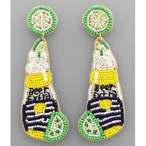 Viola Beer Bottle Beaded Earrings Womens OS Yellow Blue Lime Tropical Summer NEW